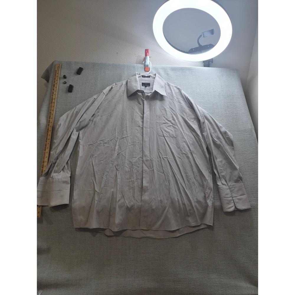 Stacy Adams Dress Shirt Mens 19 White Textured Floral Pleated Formal Business